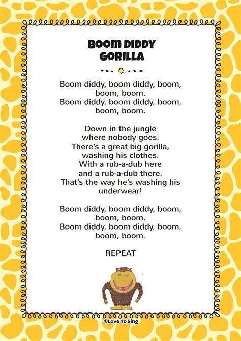 boom diddy gorilla song  video song lyrics activities kids