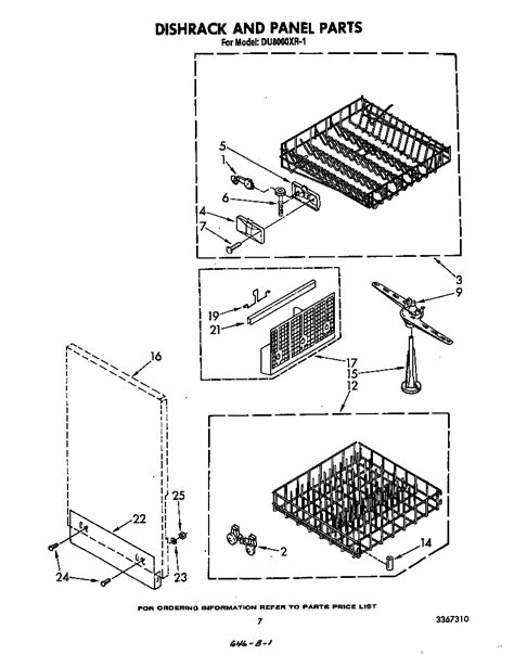dishrack  panel diagram parts list  model duxr whirlpool parts dishwasher parts