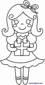 Girl Christmas Coloring Birthday Line Clip Cute Pages Sweetclipart sketch template