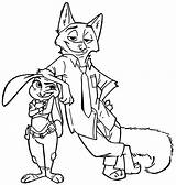 Zootopia Coloring Pages Zootropolis Nick Wilde Judy Color Hopps Trolls Everfreecoloring Pages2color sketch template