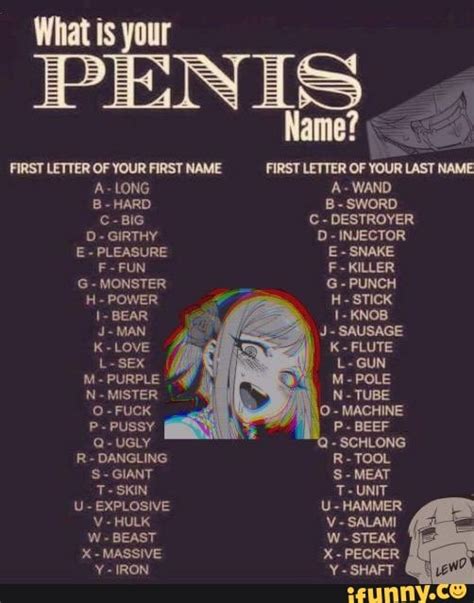 is penis name first letter of your first name a long a wand b hard b