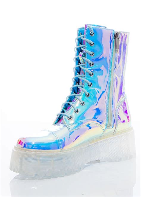 multi color iridescent combat boot sparkl fairy couture   combat boots lace
