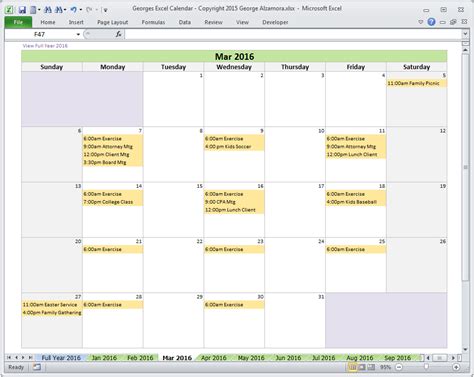 georges excel calendar year  spreadsheet buyexceltemplatescom