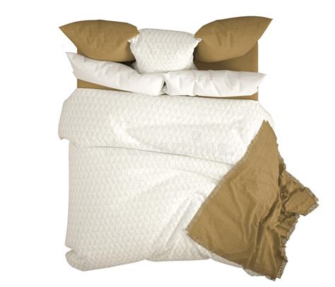 scandinavian classic modern double bed  pillows top view isolated