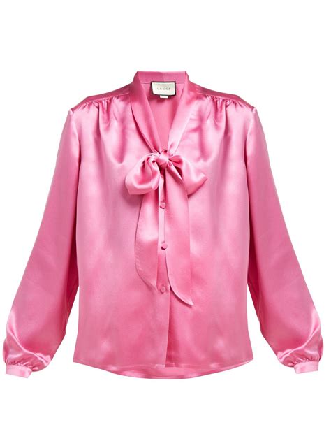 gucci tie neck silk satin blouse in pink lyst