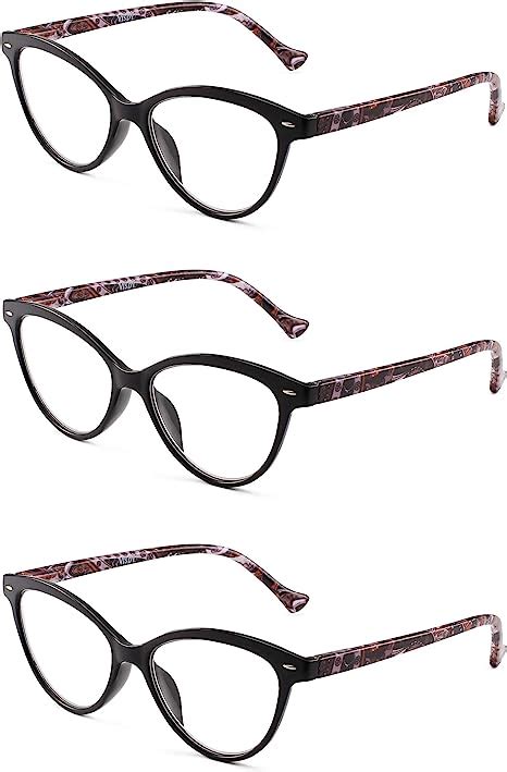 jm 3 pack ladies stylish cat eye reading glasses spring hinge floral