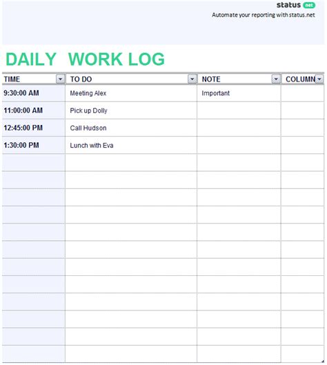 daily work journal template