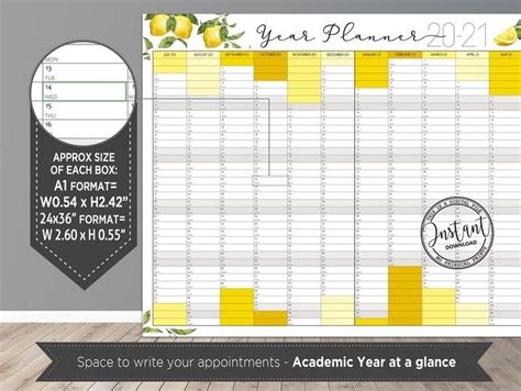 printable year   glance   calendar printable