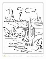 Desert Coloring Pages Drawing Printable Sahara Habitat Kids Background Cactus Landscape Worksheets Oasis Scene Animals Drawings Moab Plants Color Foreground sketch template