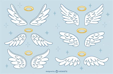 cute angel wings illustration set vector