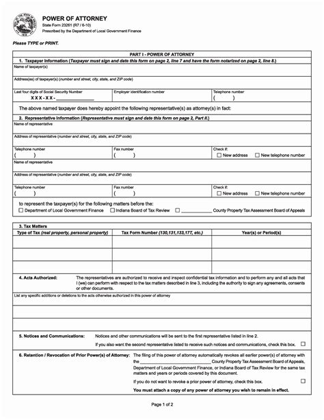 printable power  attorney forms state  indiana printable