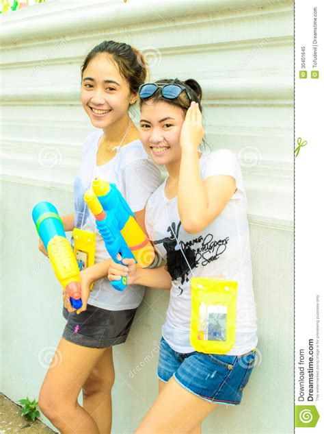 two teen thai girl joins songkran day editorial image image 30401645