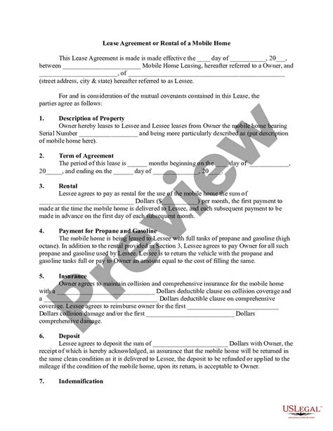 lease agreement  rental   mobile home mobile homes  legal forms