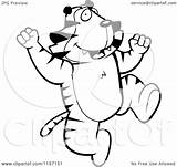 Tiger Jumping Clipart Cartoon Happy Vector Cory Thoman Outlined Coloring Royalty sketch template