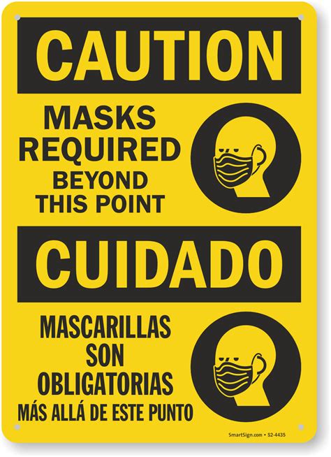 caution masks required   point bilingual spanish face mask