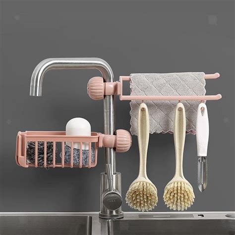 Kitchen Sink Caddy Organizer Over Faucet Scrubbers Soap Sponge Drainage