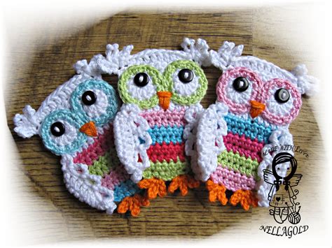crochet pattern applique coloured owl applique owl diy
