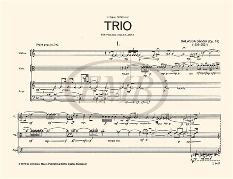Balassa Sándor Trio Playing Score Op 19 Sheet Music Bible In My