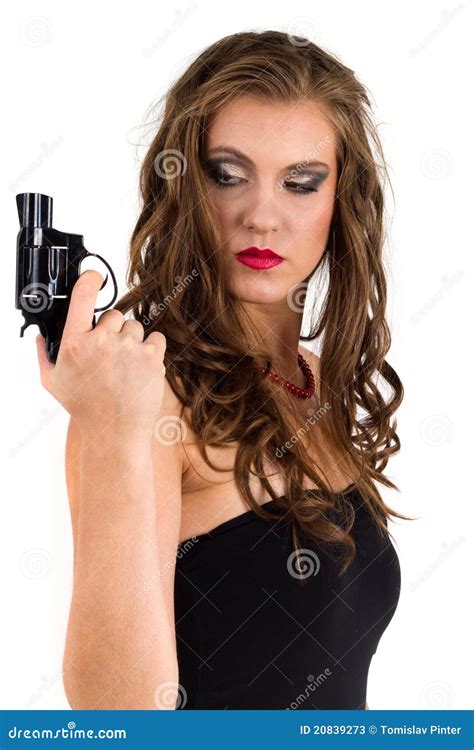 woman holding  gun stock  image