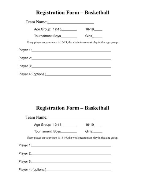 basketball registration form template word