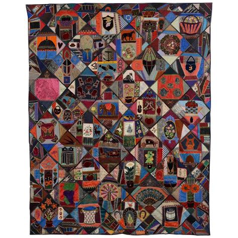 Elaborate Victorian Crazy Quilt With Pictorial Images At 1stdibs