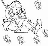 Swing Coloring Drawing Girl Colour Little Kid Summer Drawings Wallpaper 96kb sketch template