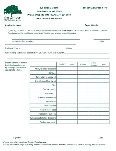 printable teacher evaluation forms  templatelab images
