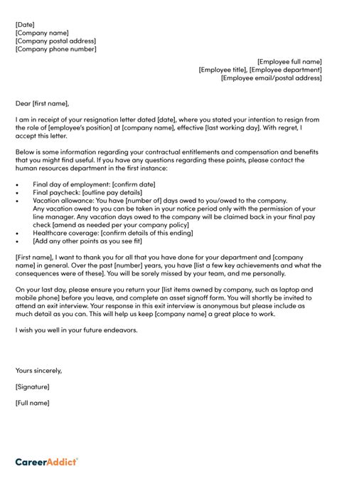 accepting  resignation letter templates  top tips