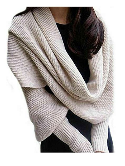 Multitrust Multitrust Women Knit Sweater Tops Scarf With Sleeves