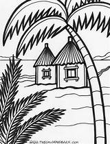 Coloring Pages Hut Beach House Drawing Summer Colouring Tree Print Color Island Houses Jabba African Kids Hutt Magic Outline Decor sketch template