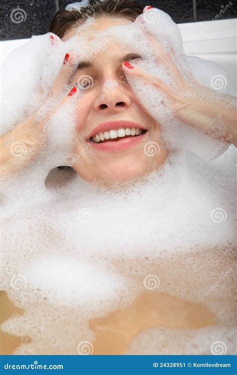 Funny Lady Using Shower Stock Image Image 24328951