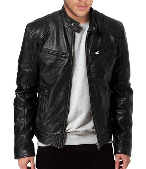 Men’s Sword Genuine Lambskin Black Leather Biker Jacket