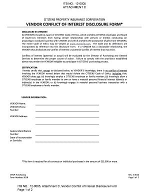conflict  interest disclosure template fill  printable