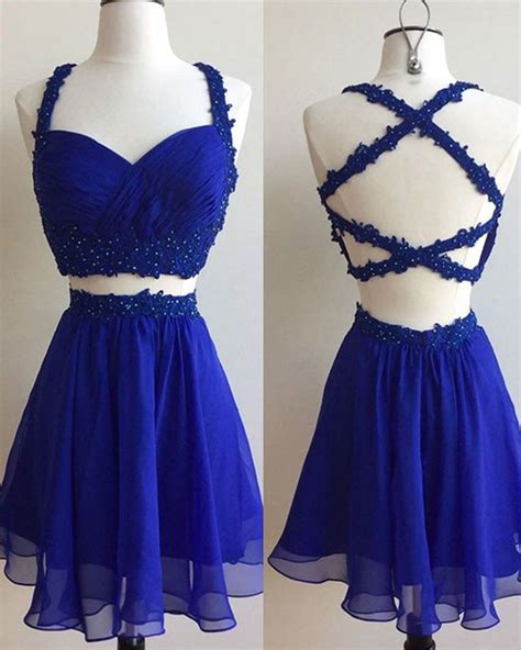 Simple A Line Two Piece Royal Blue Short Prom Dress