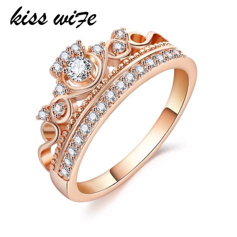 kiss wife exquisite crown rose gold silver color crown rings for women