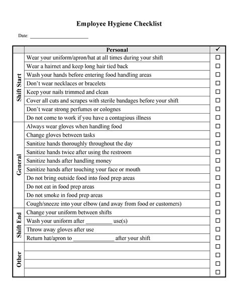easy  edit employee hygiene checklist printable form etsy uk