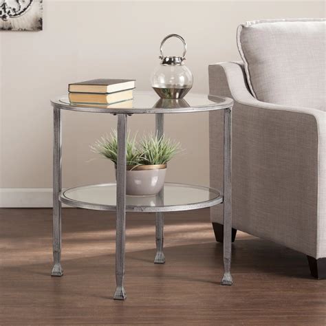 sei furniture glenn silver metal  side table  shelf bed bath