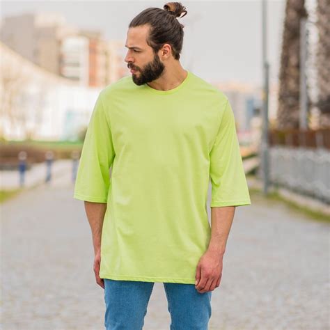 mens oversize basic  shirt  neon green