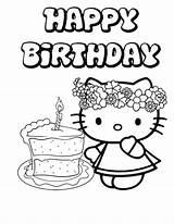 Coloring Birthday Happy Kitty Pages Hello Printable Cake Color Single Sheets Print Colouring Card Friends Grandma Butterfly Cartoon Celebrating Her sketch template