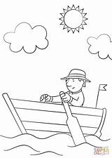 Row Boat Coloring Pages Man Drawing Wooden Fishing Printable Simple Boats Easy Getdrawings Color Print sketch template