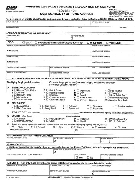 ca dmv form inv  request  confidentiality  home address forms