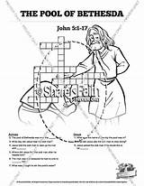 Bethesda Pool Sunday School John Coloring Crossword Puzzles Pages Sharefaith Bible Kids Stories sketch template