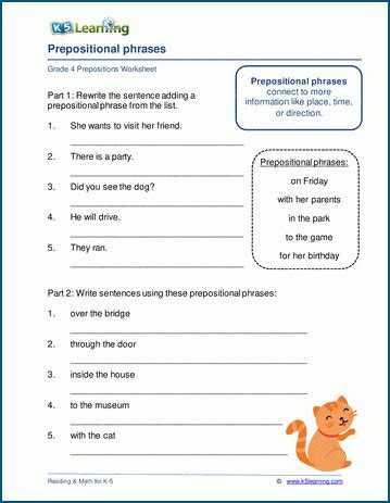 prepositional phrases worksheets  learning