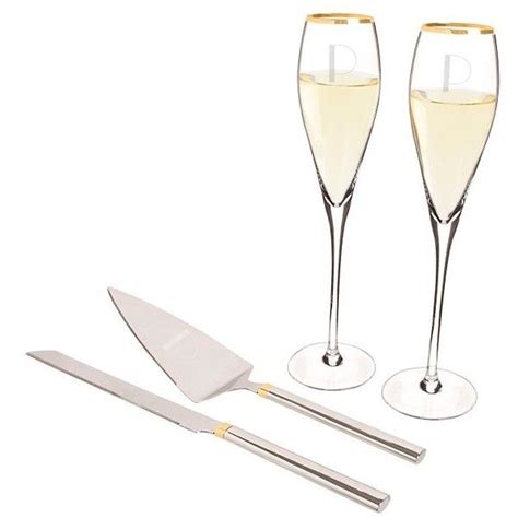 cathy s concepts monogram champagne flutes and cake server