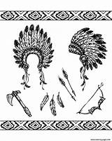 Native Coloring American Symbols Pages Adult Americans Indian Adults Indien Indians Indiens Printable Feather Axe Hat Symbole Symboles Plume Cherokee sketch template