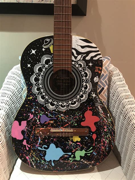 acoustic guitar painted  posca pens acoustic guitar art ukulele art ukelele guitar art