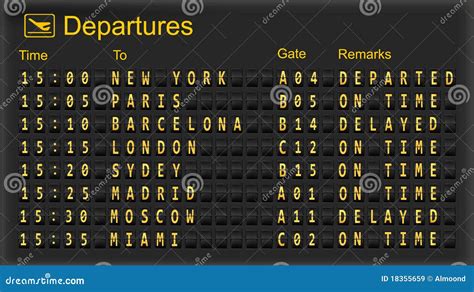 departure board destination airports royalty  stock images image