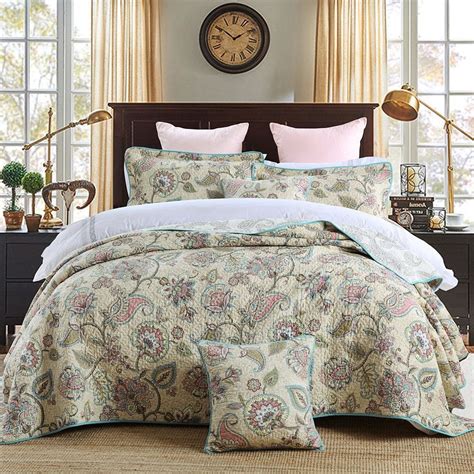 Queen Size 3 Piece Quilt Bedspread Set 100 Percent Cotton