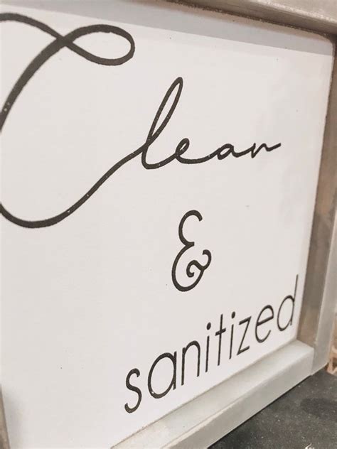 clean  sanitized sign square wood signs office wood sign etsy
