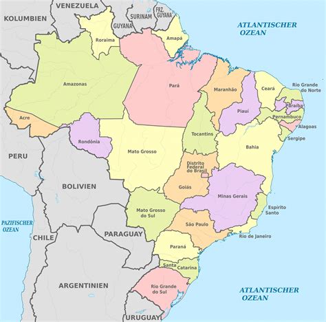 map  brazil regions political  state map  brazil